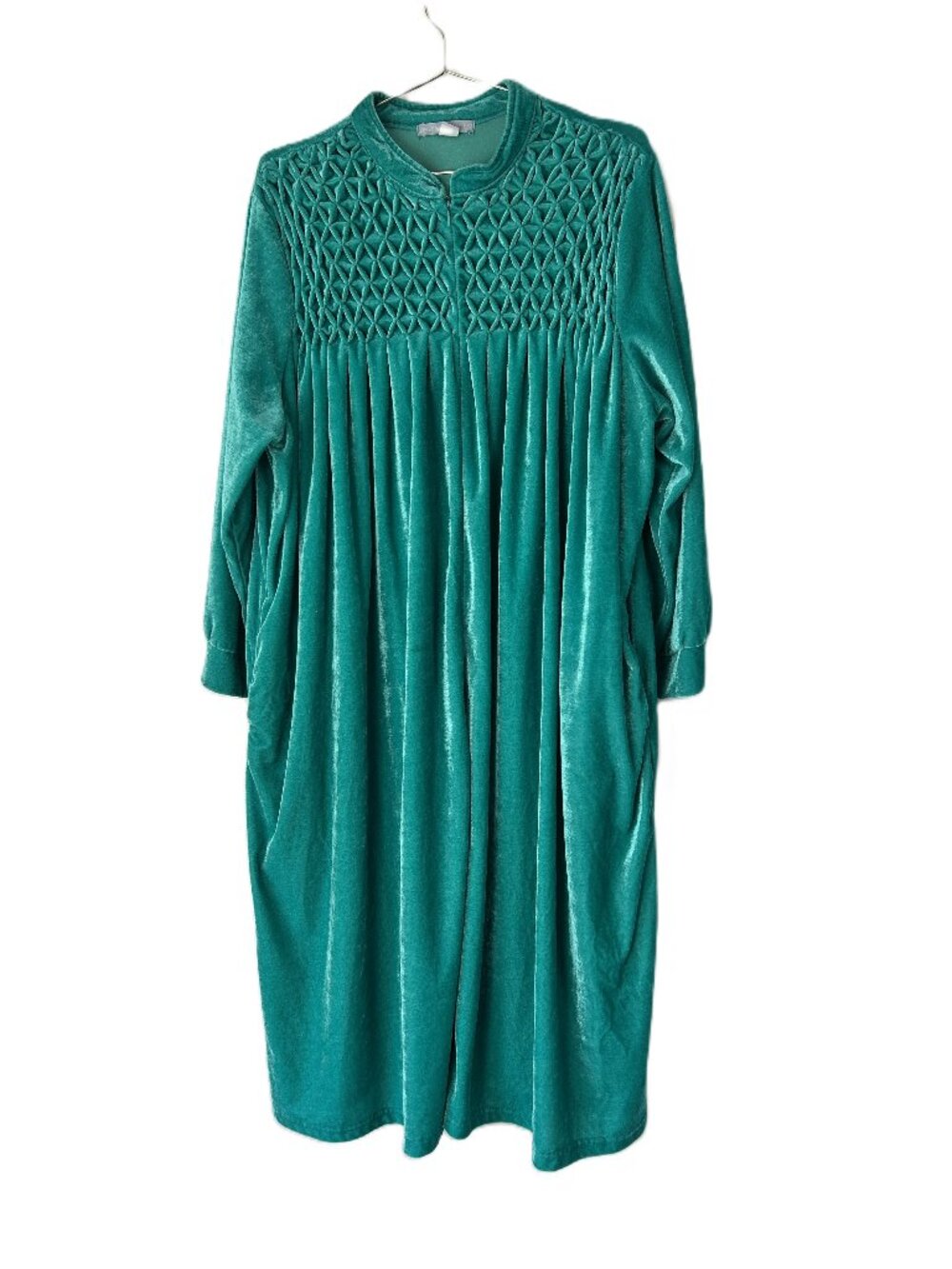 Only Necessities Green Velour Full Length House Coat House Dress Robe 1X 22/24